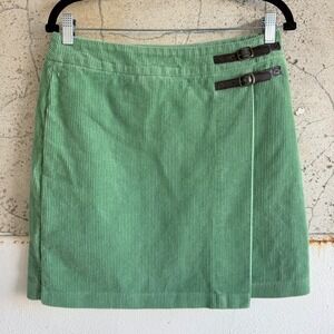 Boden Wrap Skirt Wrap Style Mini Length Green Leather Buckle Womens 8 Academia